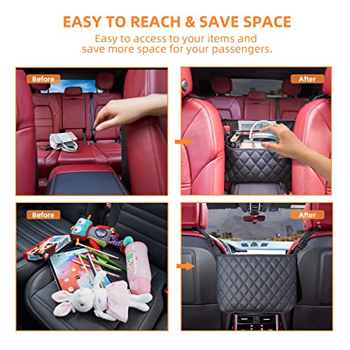 WLLWOO Car Net Pocket Organizer Purse Holder Console Front Seat Storage - color: Leather