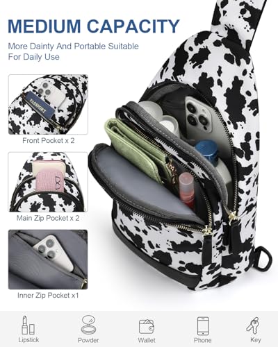 Capolo Crossbody Bags for Women Waterproof Sling Shoulder Bag Fanny Pack - color: Cow Print, size: Medium