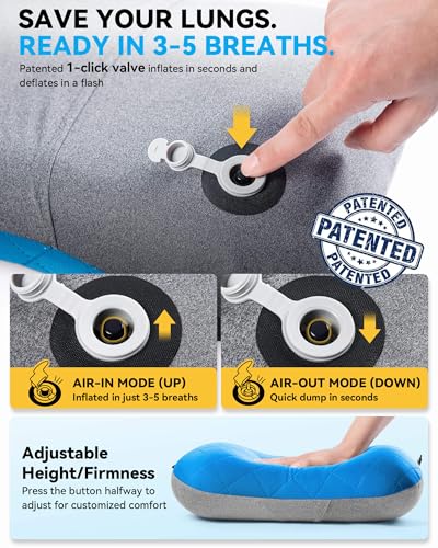 Hikenture Camping Pillow with Removable Cover, Ultralight Inflatable Pillow - color: Blue