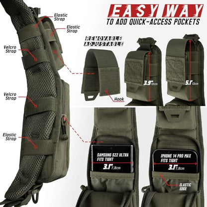 WYNEX Molle Accessories Pouch of Double Zipper Pocket Version, Backpack Strap Pouch Shoulder Strap Molle Attachment Tactical Accessories Bag Shoulder Starps Zipper Pocket Additional Phone Holder - color: Range Green-2Pcs