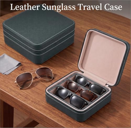 ROSELLE Eyewear Travel Case for women men, 2/3-Slot Eyeglasses Storage Box - color: Green-3 Slot