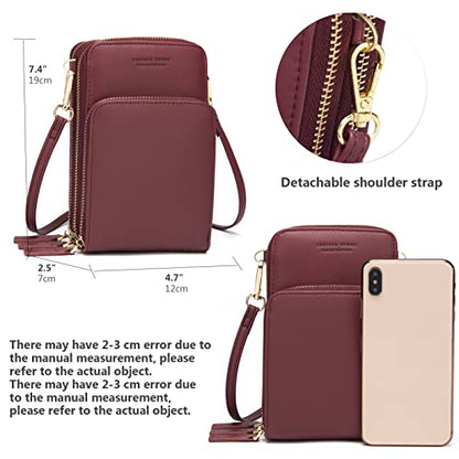 myfriday Small Cell Phone Crossbody Bag, Multi-pocket & 6 Card Slots - color: A-burgundy