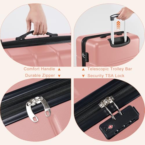 Sweetcrispy 28 Inch Checked Luggage, Suitcase with Spinner Wheels - color: Pink, size: 28 Inch