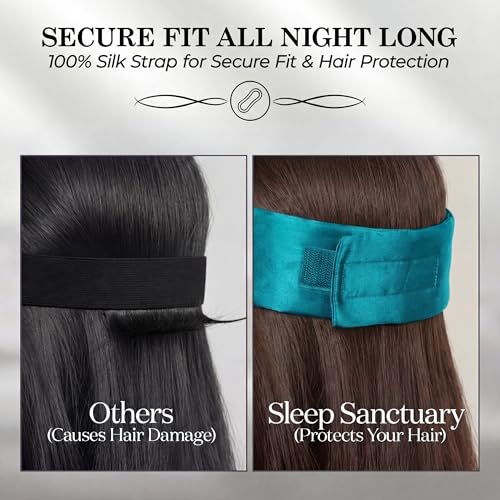 SLEEP SANCTUARY 100% Pure Mulberry Silk Sleep Mask - 22 Momme Light Blocking Hook & Loop Silk Eye Mask for Sleeping - Secure Fit for Side Sleepers, Women & Men - Cloud Soft (Peacock Blue) - color: Peacock Blue