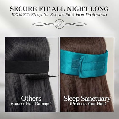 SLEEP SANCTUARY 100% Pure Mulberry Silk Sleep Mask - 22 Momme Light Blocking Hook & Loop Silk Eye Mask for Sleeping - Secure Fit for Side Sleepers, Women & Men - Cloud Soft (Peacock Blue) - color: Peacock Blue
