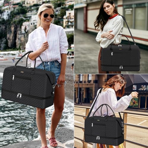 ITIEZY Weekender Bag for Women 21.5" Travel Duffel Large Carry On Bag 3PCS - color: 9a-black