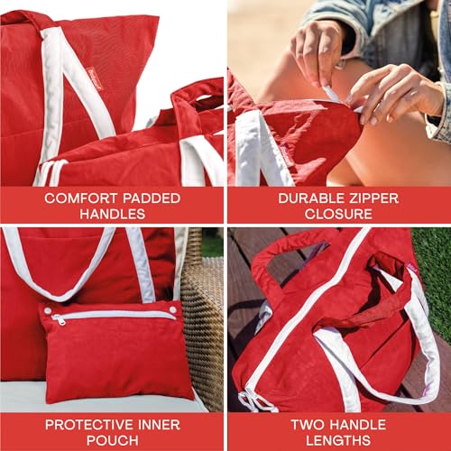 Bodysurf Beach Bag Waterproof Sandproof, Foldable Packable Travel Zip Tote - color: Red, size: Medium