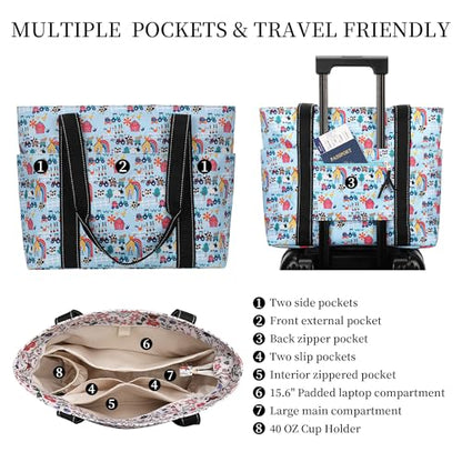Tote Bag for Women with LaptopCompartment & Cup Holder - color: Sunny Pasture