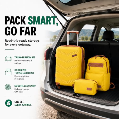 CONCEPTEN Expandable Carry on Luggage 3 Piece Suitcases with Spinner Wheels - color: Yellow, size: 3 Piece