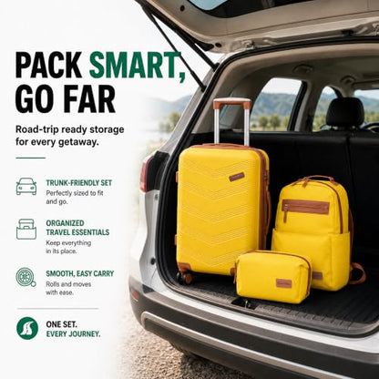 CONCEPTEN Expandable Carry on Luggage 3 Piece Suitcases with Spinner Wheels - color: Yellow, size: 3 Piece