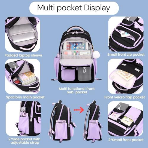 Purple Rolling Backpack for Girls Kids Trolley Rolling School Bag Wheeled Backpack for Elementary School Roller Bookbags on 6 Wheels, Purple - color: 6 Wheels Purple, style: 6 Wheels