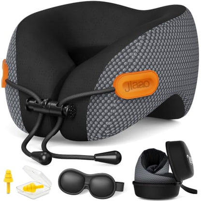 jiaao Travel Pillow,Airplane Neck Pillow with 360° Neck and Chin Support - color: Black & Gray(drawstring)