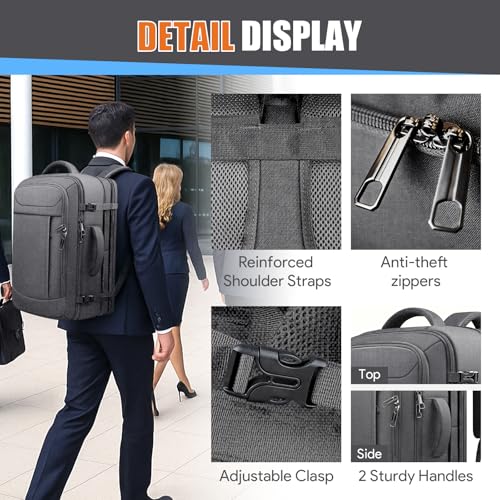 55L Travel Backpack, Carry On Backpack Fits 18.4-19" Laptop, Grey - color: Grey, size: 18.4 inch (22"x14"x10")
