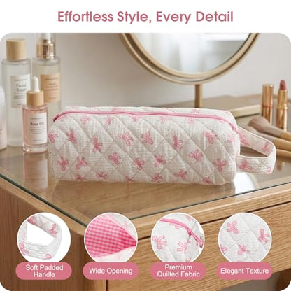 Quilted Hair Tools Travel Bag Compatible with Dyson Airwrap Shark FlexStyle - color: Pink Bow