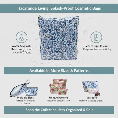 Small Cosmetic Bag - Water-Resistant, PVC-Lined, Compact & Travel Ready Make Up Bag, Easy to Clean - Blue Seashells - color: Blue Seashells, size: Small Cosmetic Bag