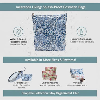 Small Cosmetic Bag - Water-Resistant, PVC-Lined, Compact & Travel Ready Make Up Bag, Easy to Clean - Blue Seashells - color: Blue Seashells, size: Small Cosmetic Bag
