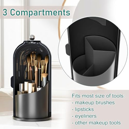 GAXmi Makeup Brush Holder with Lid Rotating Cosmetic Organizer, Dark Black - color: Dark Black