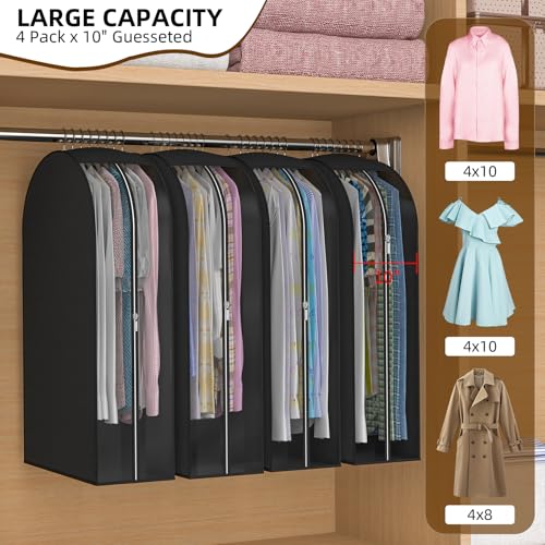 Black Garment Bags for Hanging Clothes, 4-Pack, 43" - color: Black, size: 43 inch