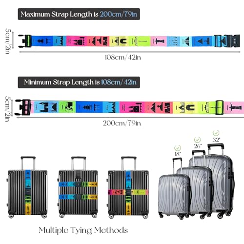 SNAIL GARDEN 2 PCS Custom Luggage Straps with Landmark Patterns, Luggage Straps for Suitcases with Locks, Packing Belt for Mark Luggage, Adjustable Suitcase Straps Luggage Strap (Multi-Color)