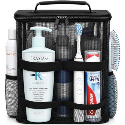 Dorm Room Essentials for Guys Girls, Quick Dry Mesh Shower Caddy Portable - color: Black