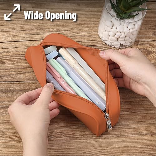 Mr. Pen- Silicone Pencil Case, Aesthetic Pencil Bag for Women, Makeup Pouch - color: Terracotta