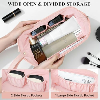 Travel Makeup Bag, Double Layer Cosmetic Bags for Women,Pink - color: Pink, size: Large