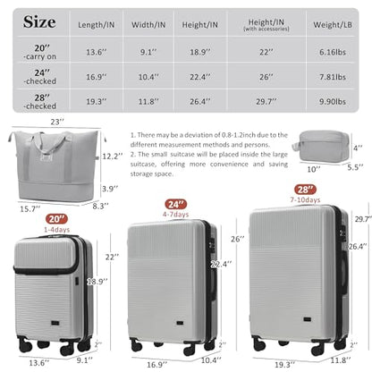 Merax Luggage Sets 5 Piece with Half-opening Hardside Suitcase Set - color: Silver, style: Luggage Set With Top Open 20
