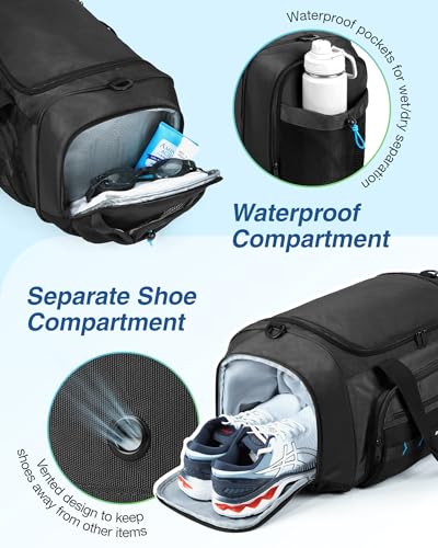 BAGSMART 4-in-1 Gym Bag for Women Men, TSA Duffle Bag for Travel - color: Kakhi