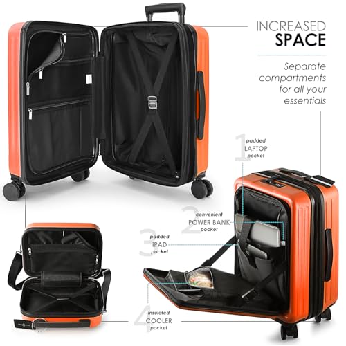 TRAVELARIM 4 Piece Luggage Sets with Spinner Wheels, Travel Suitcase Set - color: Orange, size: 4 Piece Set (20/24/28)