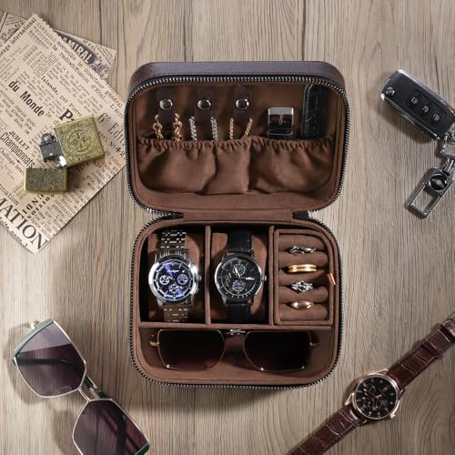 ProCase Travel Watch Case, 2 Slots Mens Jewelry Box -Brown - color: Brown, size: 2-Slot