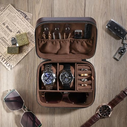 ProCase Travel Watch Case, 2 Slots Mens Jewelry Box -Brown - color: Brown, size: 2-Slot