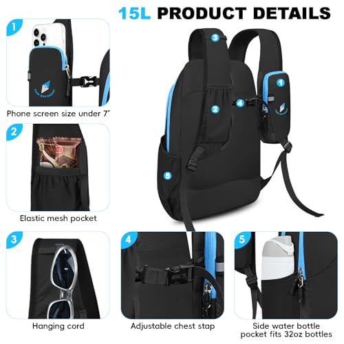 Seektop 15L Foldable Lightweight Hiking Backpack for Men and Women - color: Black