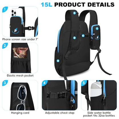 Seektop 15L Foldable Lightweight Hiking Backpack for Men and Women - color: Black