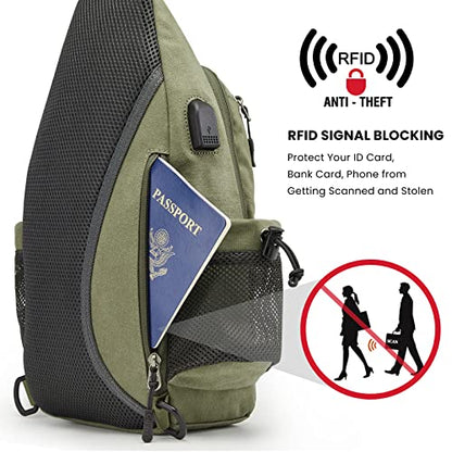 G4Free Canvas Crossbody Sling Bag with RFID Blocking for Women Men - color: Army Green