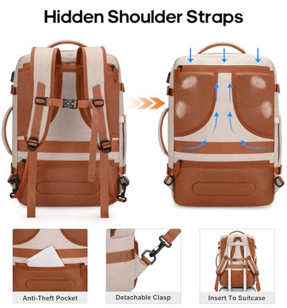 Bagsure Travel Carry On Backpack,42L Flight Approved,Expandable Backpack - color: Beige-brown (Backpack With 4 Packing Cubes)