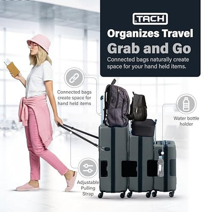 TACH Patented Connecting Hard Shell 3 Piece Luggage Set - 20, 24 & 28 inch Luggage | Carry-On, Medium & Large Rolling Suitcases - Slate Grey - color: Slate Grey, size: 3-Piece Set