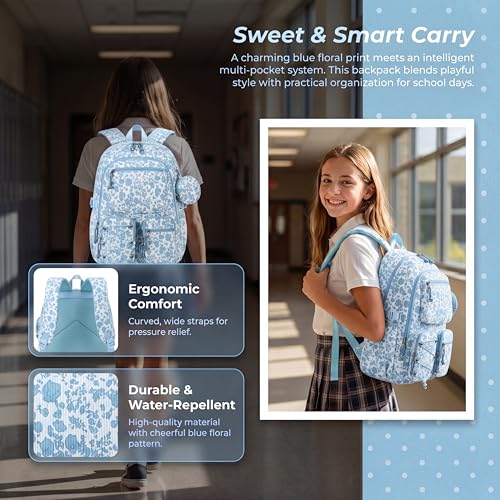 PiPiCat Backpack for Girls 4 in 1 Back to School Bookbag - color: K2 Soft Blue