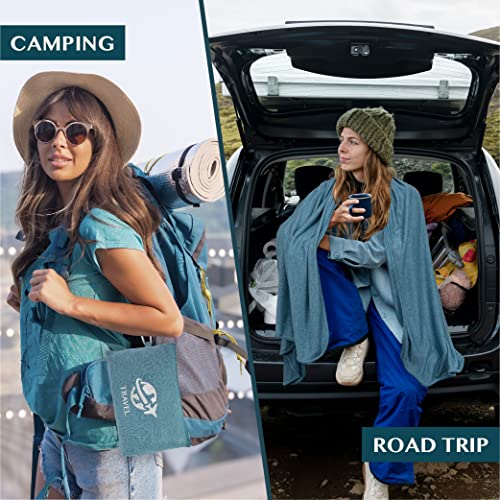 PAVILIA Travel Blanket Airplane Compact Pillow with Bag for Flights, Teal - color: Teal Blue