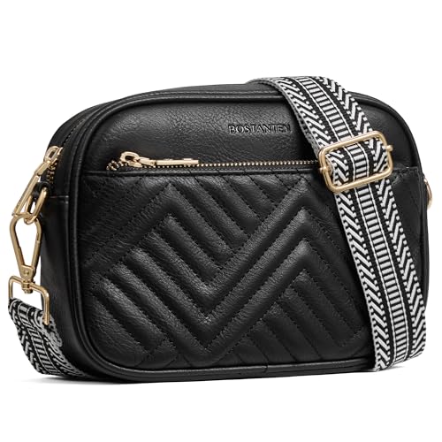 BOSTANTEN Quilted Small Crossbody Bag for Women Vegan Leather Purses - color: Black