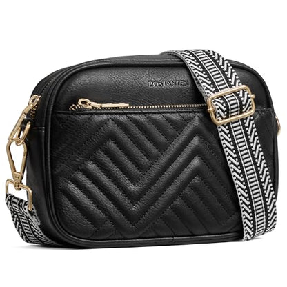 BOSTANTEN Quilted Small Crossbody Bag for Women Vegan Leather Purses - color: Black