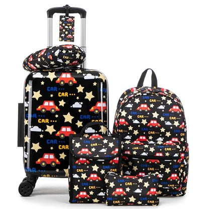 16’’ Kid’s Luggage Set with Spinner Wheels, Hardside with Suitcases,6 Piece - color: Car