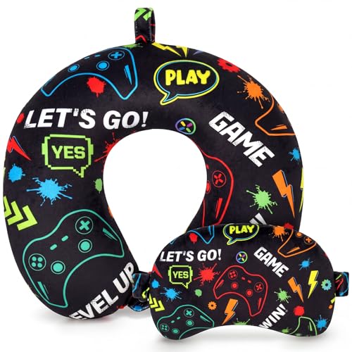 Gilprop 2 Pcs Gaming Neck Pillow for Travel with Sleep Eye Mask - style: Gaming