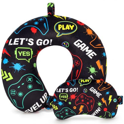 Gilprop 2 Pcs Gaming Neck Pillow for Travel with Sleep Eye Mask - style: Gaming