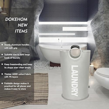 DOKEHOM 125L XL 세탁 바구니 가방, 접이식 톨 바구니, 그레이 - color: 라이트 그레이., size: 125L