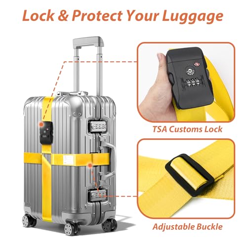 TSA Approved Luggage Straps with Combination Lock, Cross Yellow - color: Cross Yellow