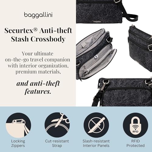 Securtex Anti-Theft Stash Crossbody - 9.25"x 6.25" Travel Safe Bag w/Locking Zippers - color: Midnight Blossom