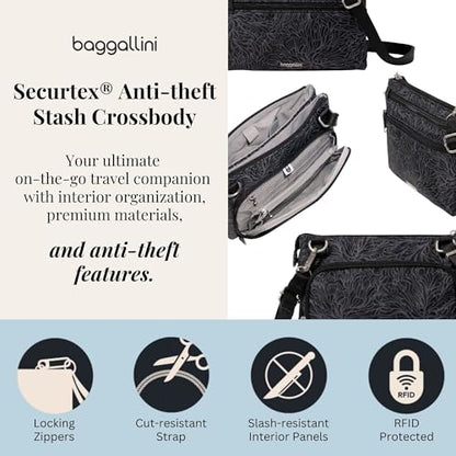 Securtex Anti-Theft Stash Crossbody - 9.25"x 6.25" Travel Safe Bag w/Locking Zippers - color: Midnight Blossom