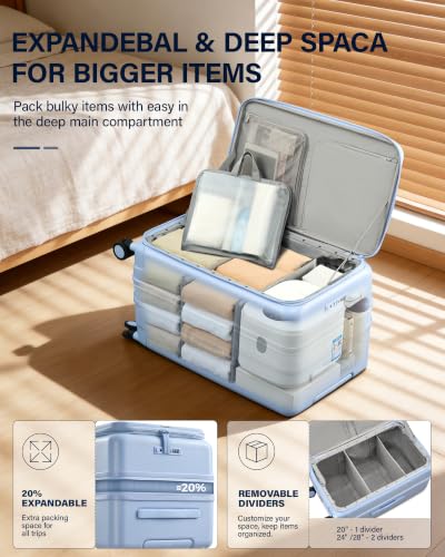 Hanke 20 Inch Top Opening Expandable PC Carry On Luggage with TSA Lock,50L - color: Mist Blue, size: 20 Inch