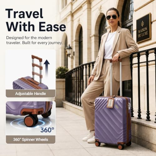 Rosamo 3-Piece Hard Shell Expandable Luggage Set, Airline Approved Carry-On - color: Purple