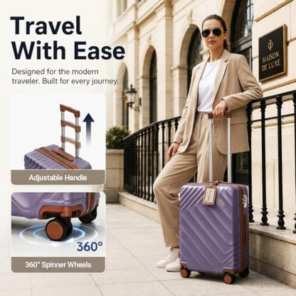 Rosamo 3-Piece Hard Shell Expandable Luggage Set, Airline Approved Carry-On - color: Purple